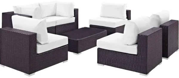 Convene Outdoor Sectional Set - Weather-Resistant, Synthetic Rattan, Aluminum Frame - 7 Piece Patio Furniture with Cushions
