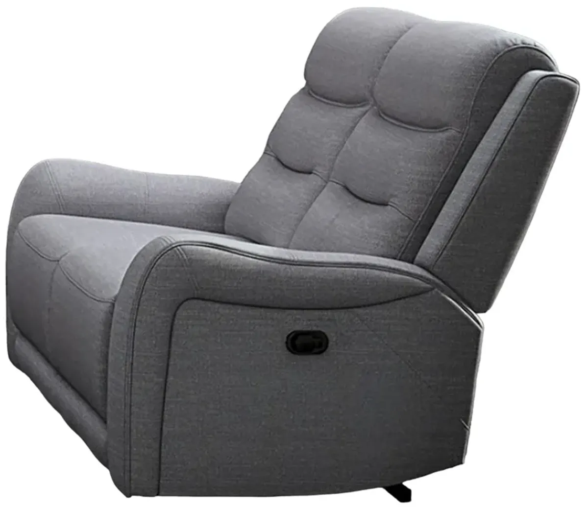 Clair Manual Recliner Loveseat, Scrolled Arms, 40 Inch, Solid Wood, Gray