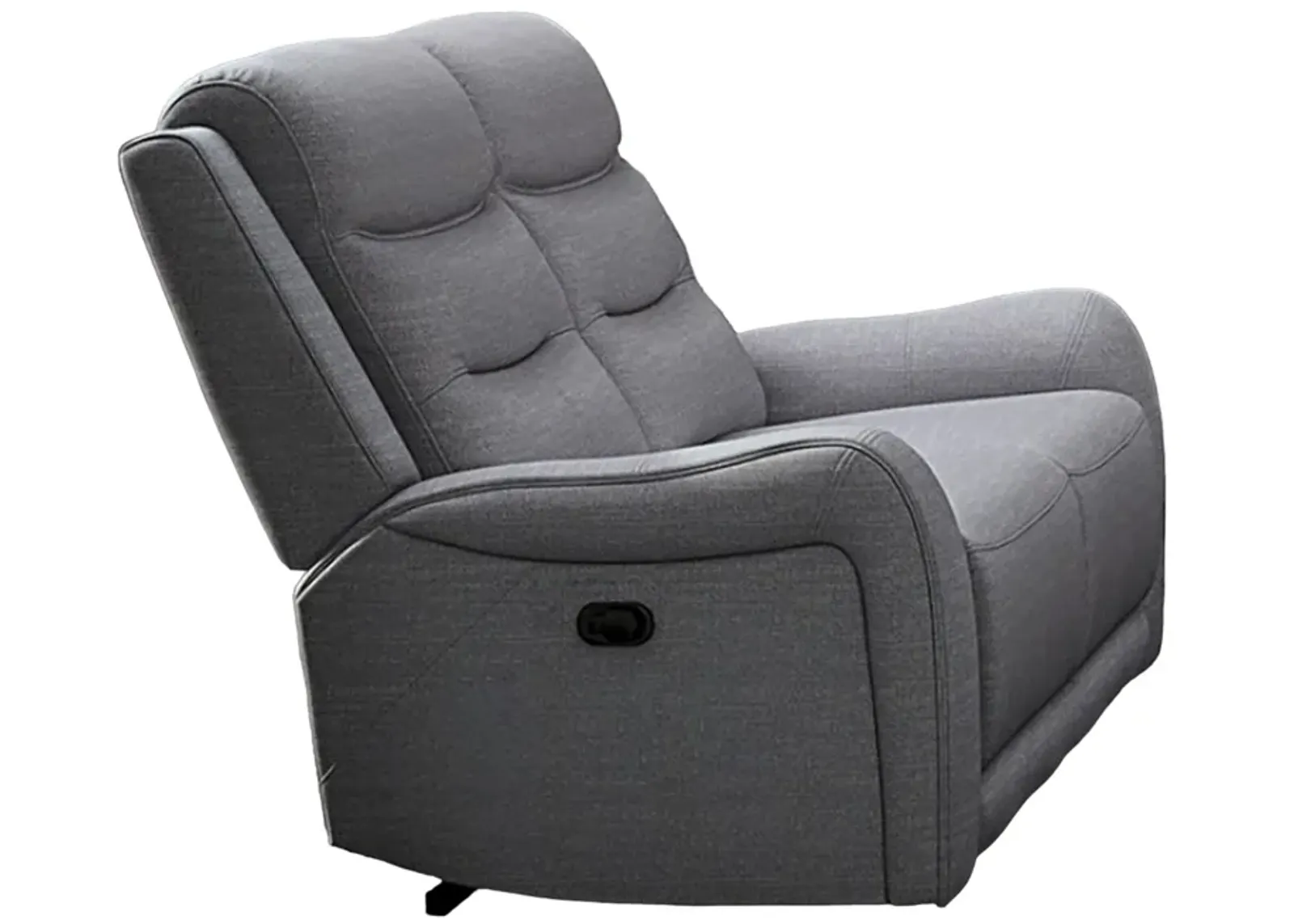 Clair Manual Recliner Loveseat, Scrolled Arms, 40 Inch, Solid Wood, Gray