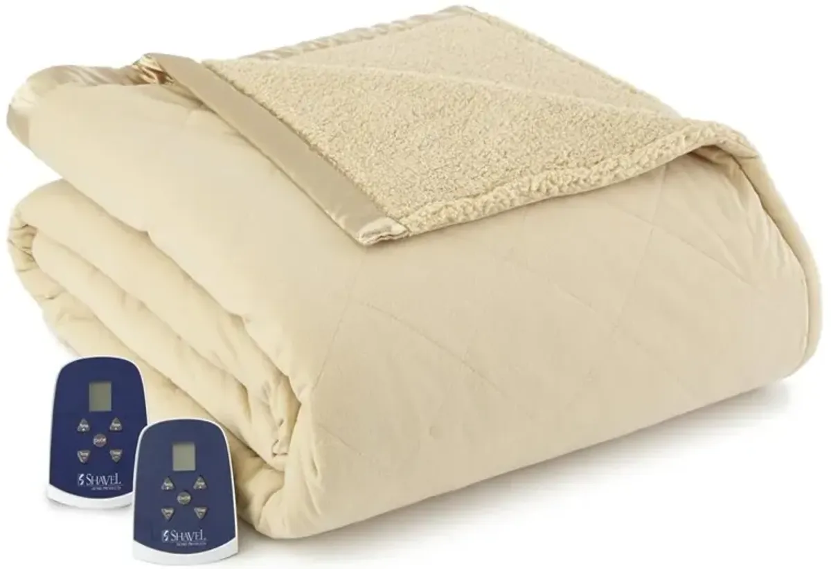 Shavel Micro Flannel Heating Technology Luxuriously Soft Solid Sherpa Electric Blanket - Full 72x84" - Ivory
