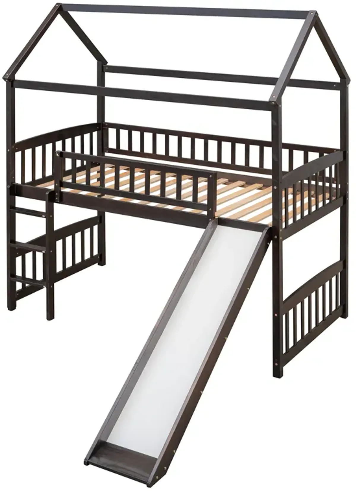Whisen Modern Design Twin Size Loft Bed House Bed with Slide - White