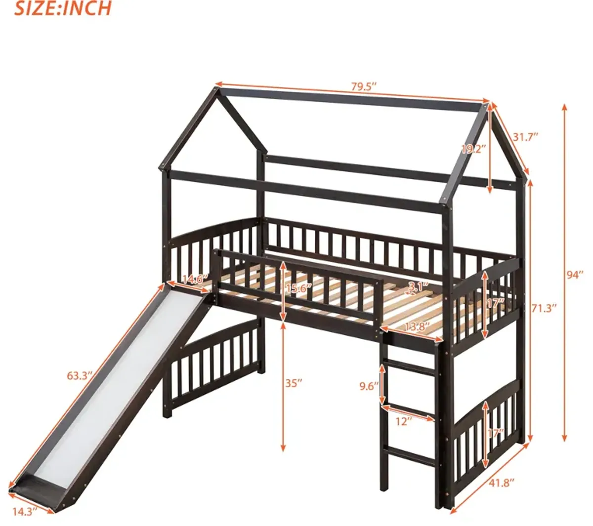 Whisen Modern Design Twin Size Loft Bed House Bed with Slide - White