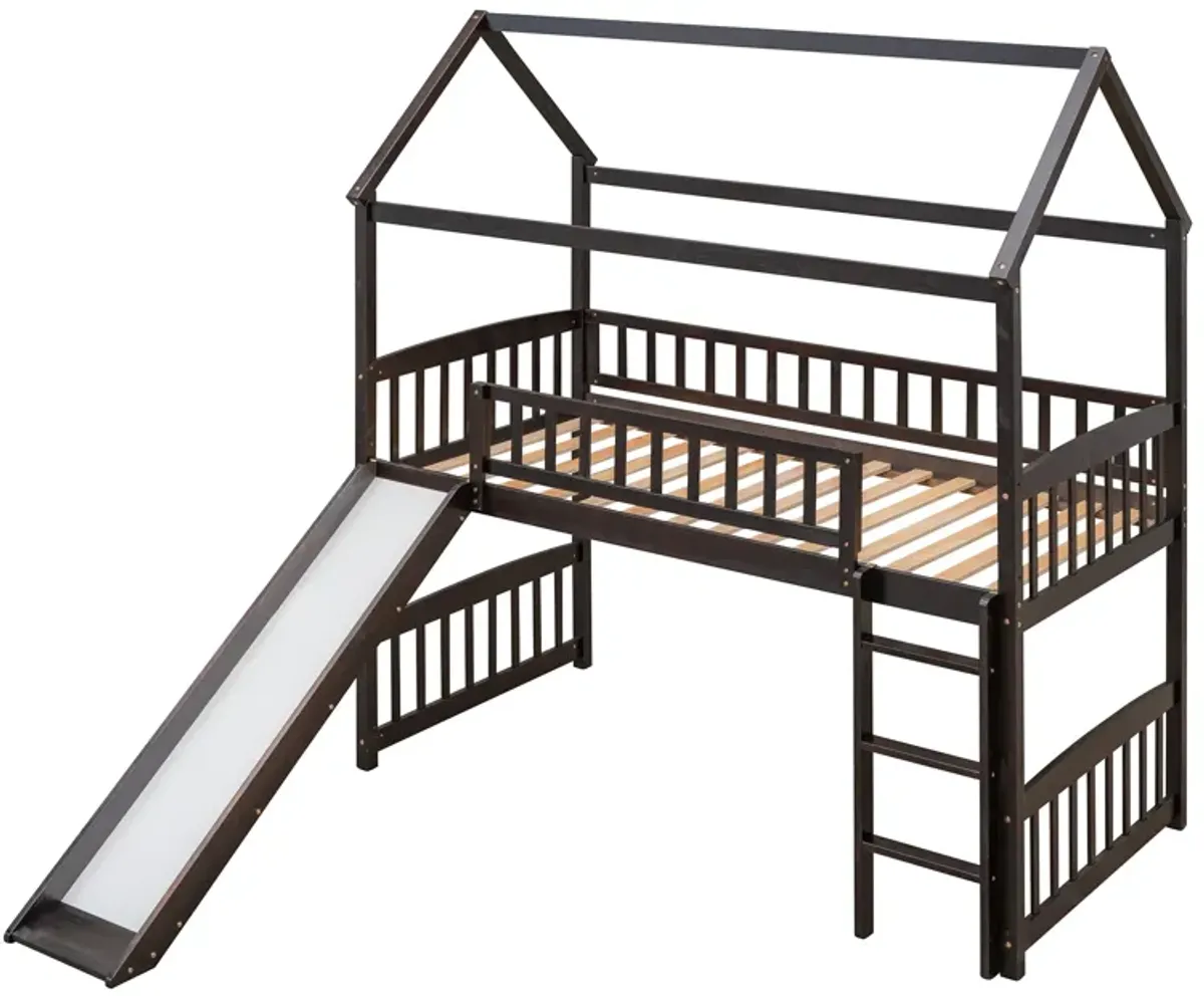 Whisen Modern Design Twin Size Loft Bed House Bed with Slide - White