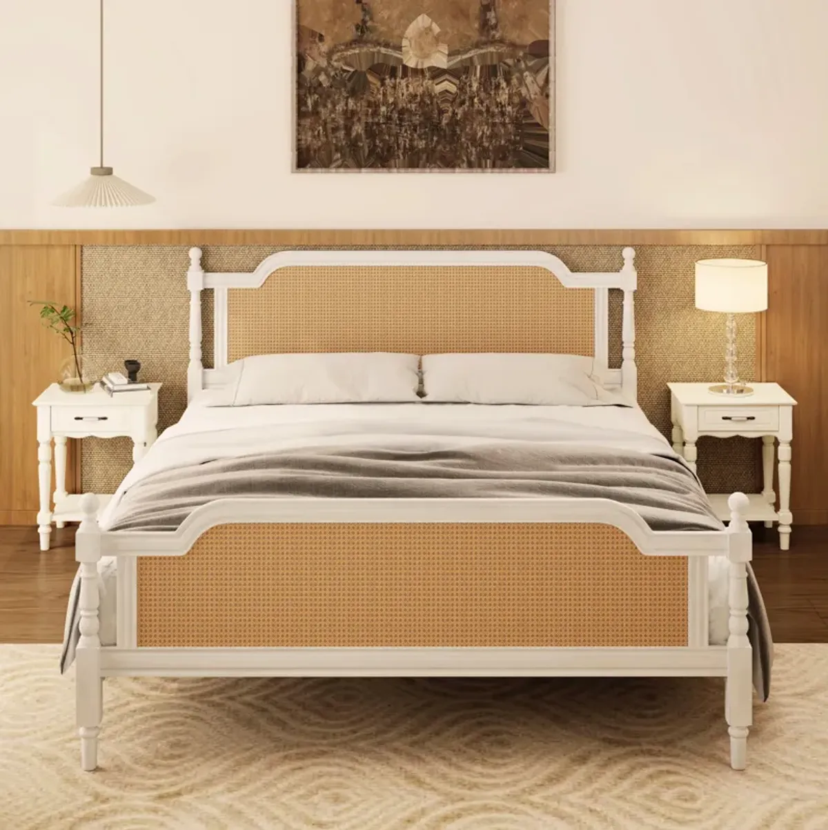 Merax Platform Bed Frame with Rattan Headboard