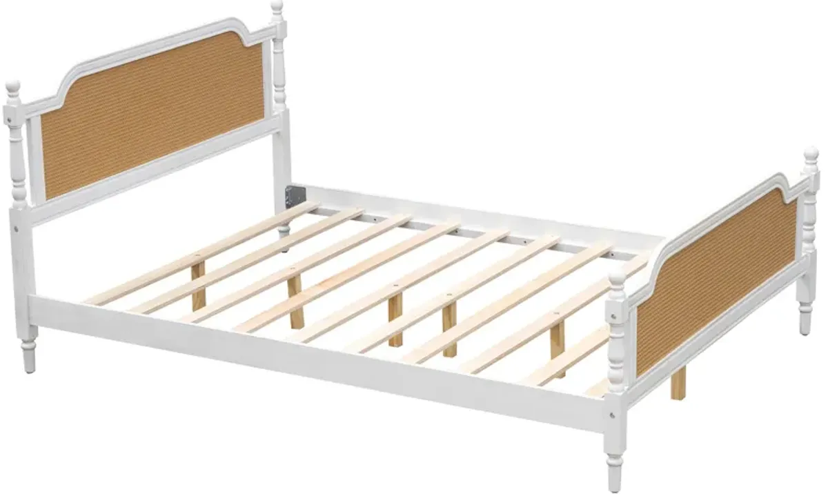 Merax Platform Bed Frame with Rattan Headboard