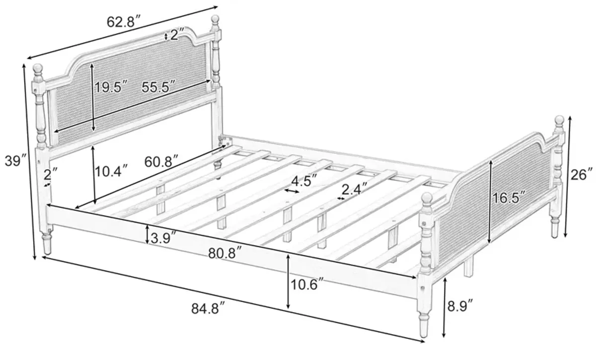 Merax Platform Bed Frame with Rattan Headboard