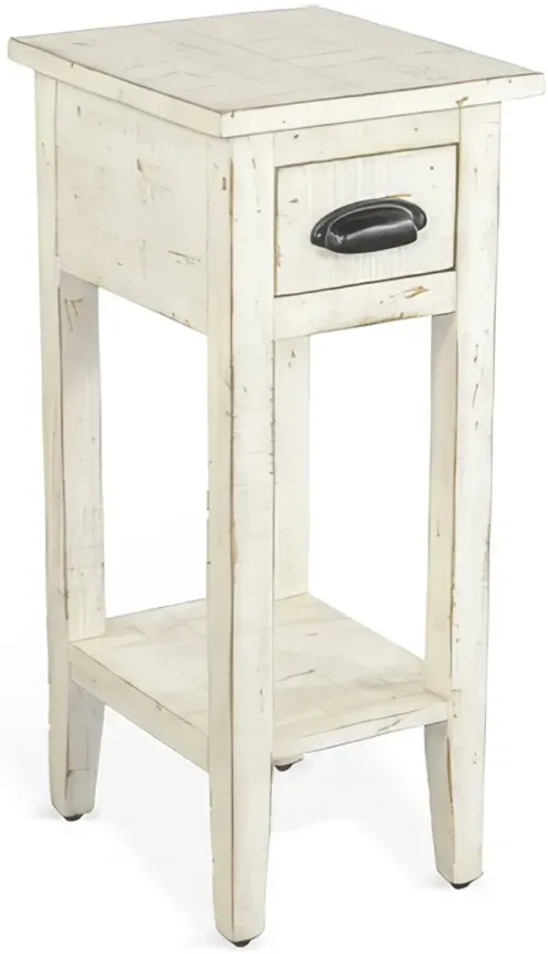 Rena Chairside Table, Drawer and Shelf, 14 Inch White Mahogany Wood - Benzara