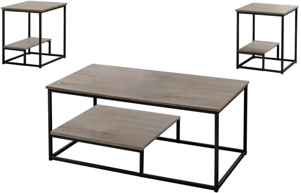 Monarch Specialties I 7960P Table Set, 3pcs Set, Coffee, End, Side, Accent, Living Room, Metal, Laminate, Brown, Black, Contemporary, Modern