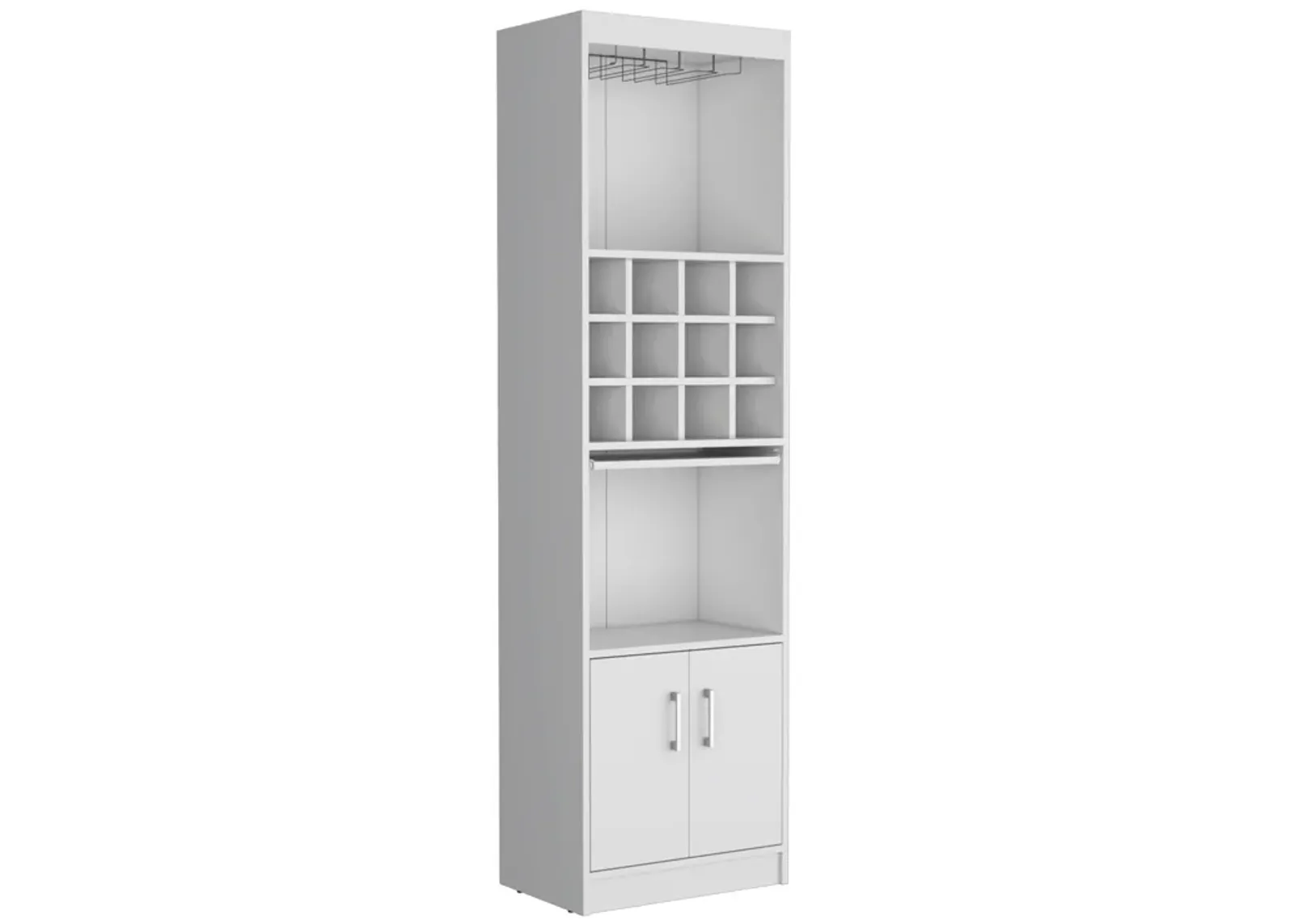 Pisek Bar Cabinet 5-Tier, Wine Cabinet, Liquor Cabinet, 12 Bottle Cubbies, 5 Shelves, White, Living Room