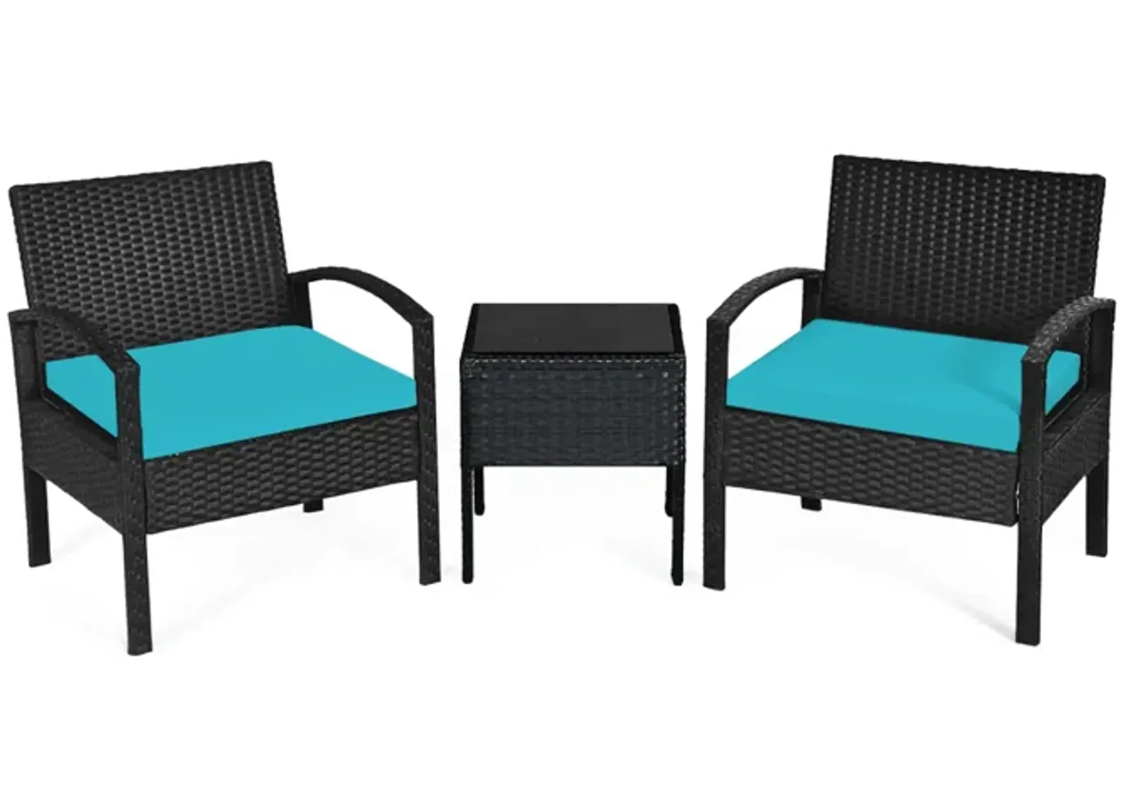 3 Pieces Outdoor Rattan Patio Conversation Set with Seat Cushions