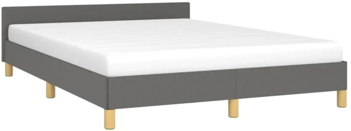 vidaXL Full Fabric Bed Frame with Headboard - Dark Gray Double Bed, 100% Polyester Material & Engineered Wood, Modern Bedroom Furniture, 53.9"x74.8" Sleep Area