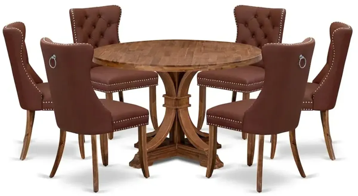 7-Pc Kitchen Table Set Consist A Mid Century Dining Table And 6 Burgundy Chairs