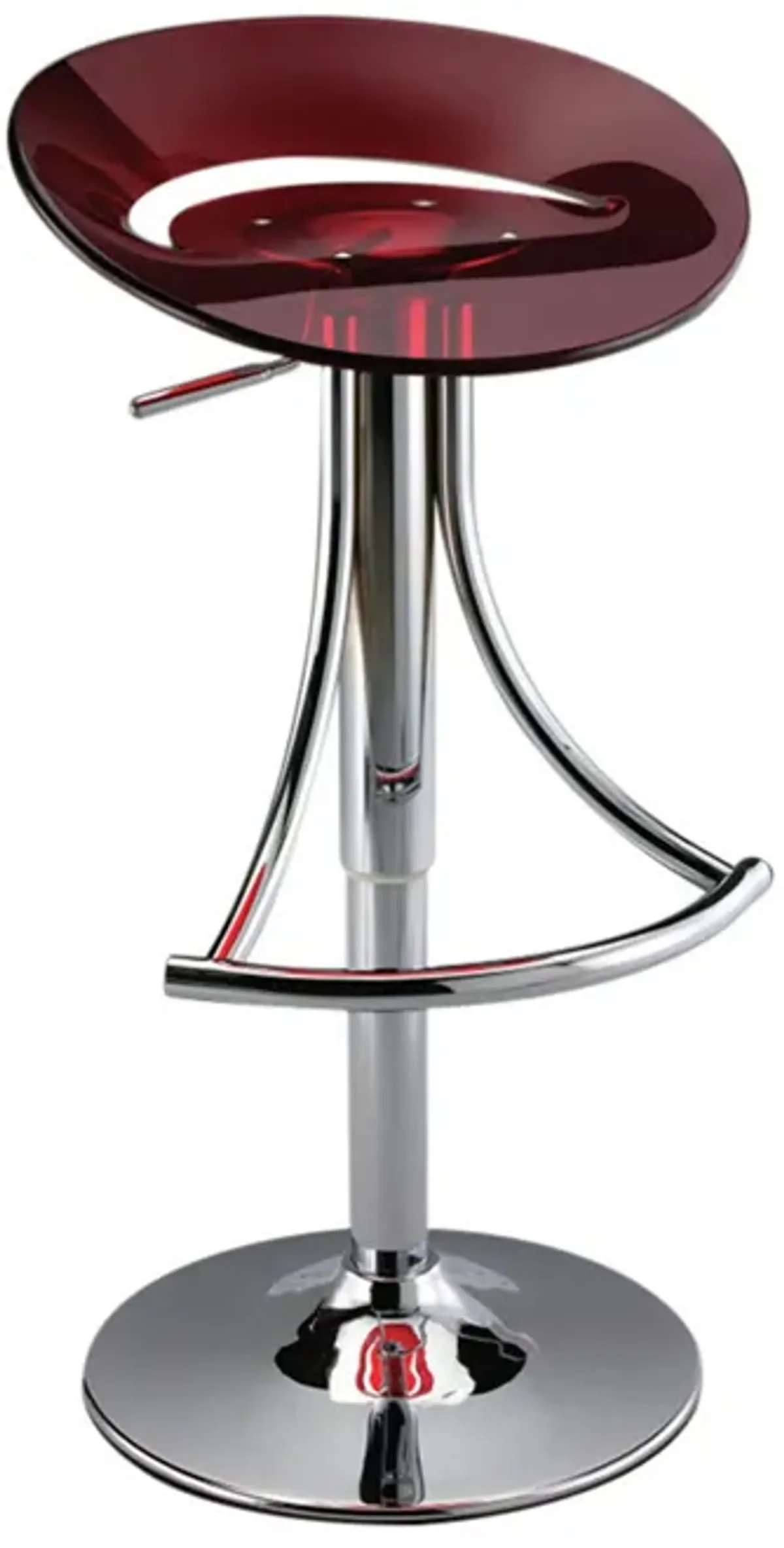 Vera 19-29 Inch Counter Height Stool, Round Swivel, Chrome, Adjustable, Red - Benzara