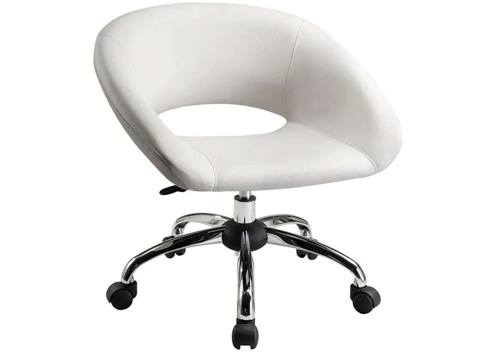 Dela 25 Inch Modern Office Chair, Vegan Faux Leather, Rolling Wheels, White-Benzara