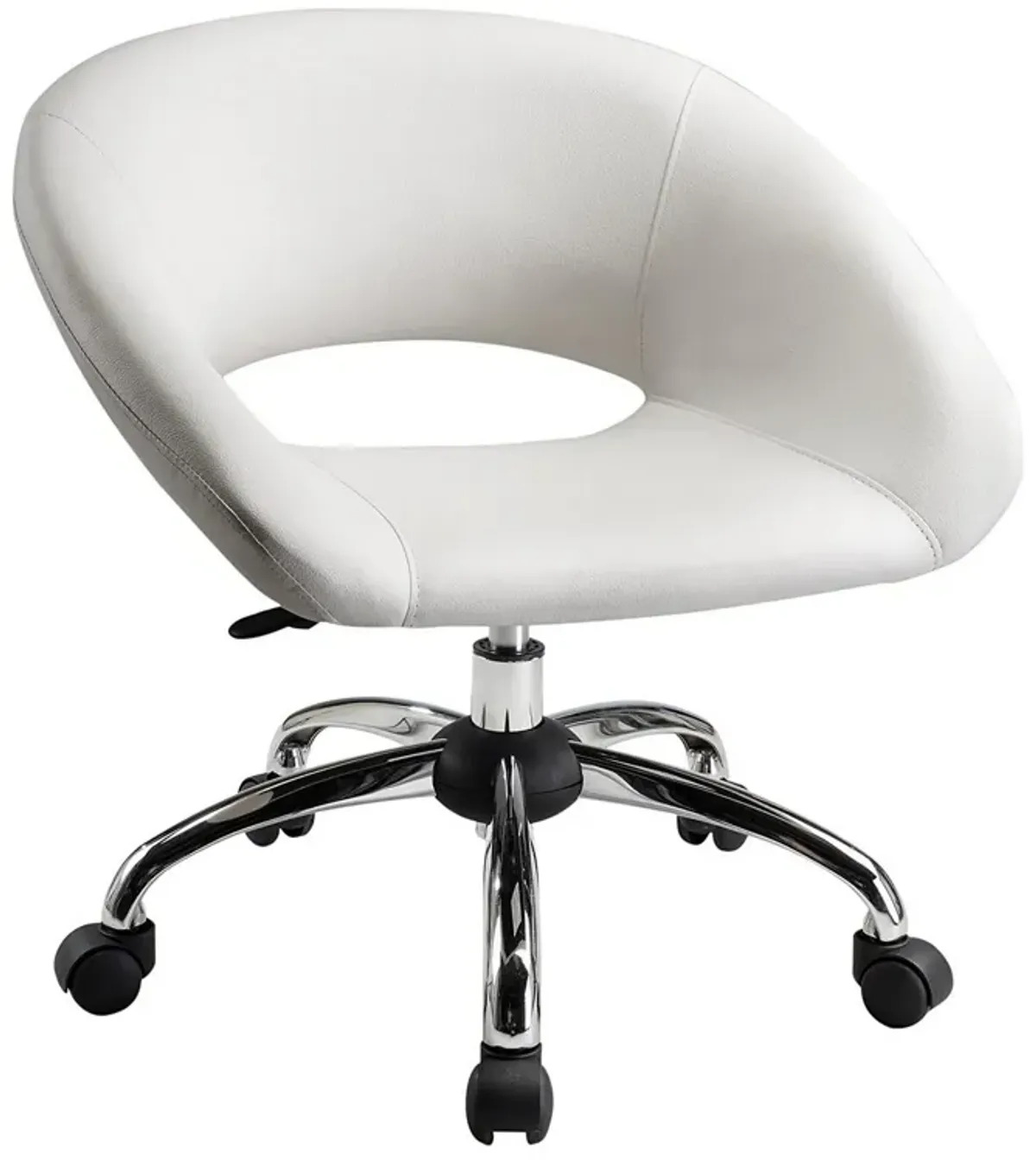 Dela 25 Inch Modern Office Chair, Vegan Faux Leather, Rolling Wheels, White-Benzara