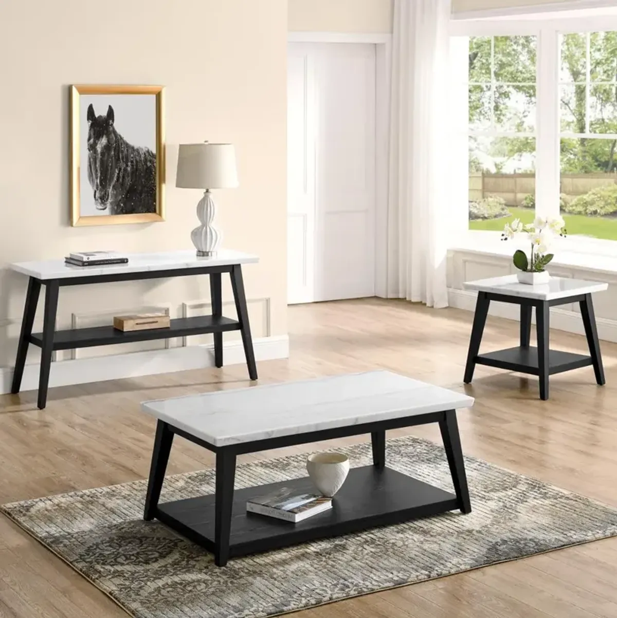 Vida-Black White Marble Top Sofa Table