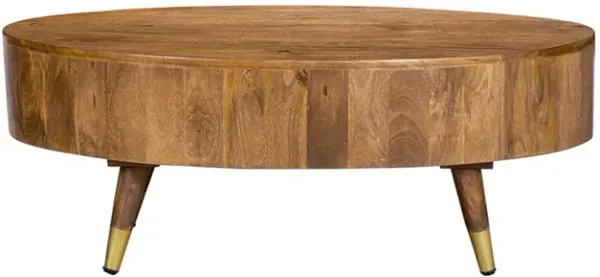 Benjara 39 Inch Coffee Table, Oval Mango Wood Top, Angled Iron Legs, Rustic, Brown and Gold