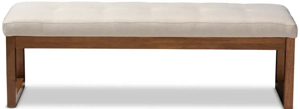 Baxton Studio Caramay Modern Light Beige Fabric Upholstered Walnut Brown Finished Wood Bench