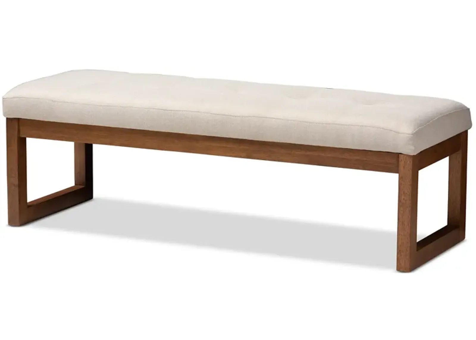 Baxton Studio Caramay Modern Light Beige Fabric Upholstered Walnut Brown Finished Wood Bench