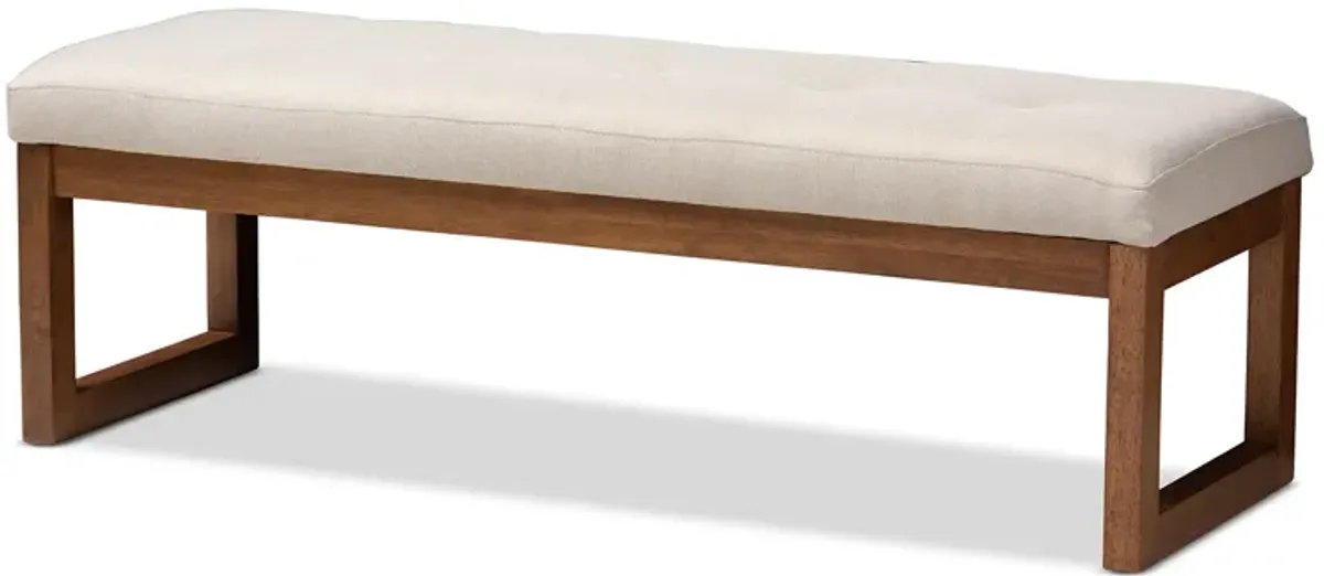 Baxton Studio Caramay Modern Light Beige Fabric Upholstered Walnut Brown Finished Wood Bench