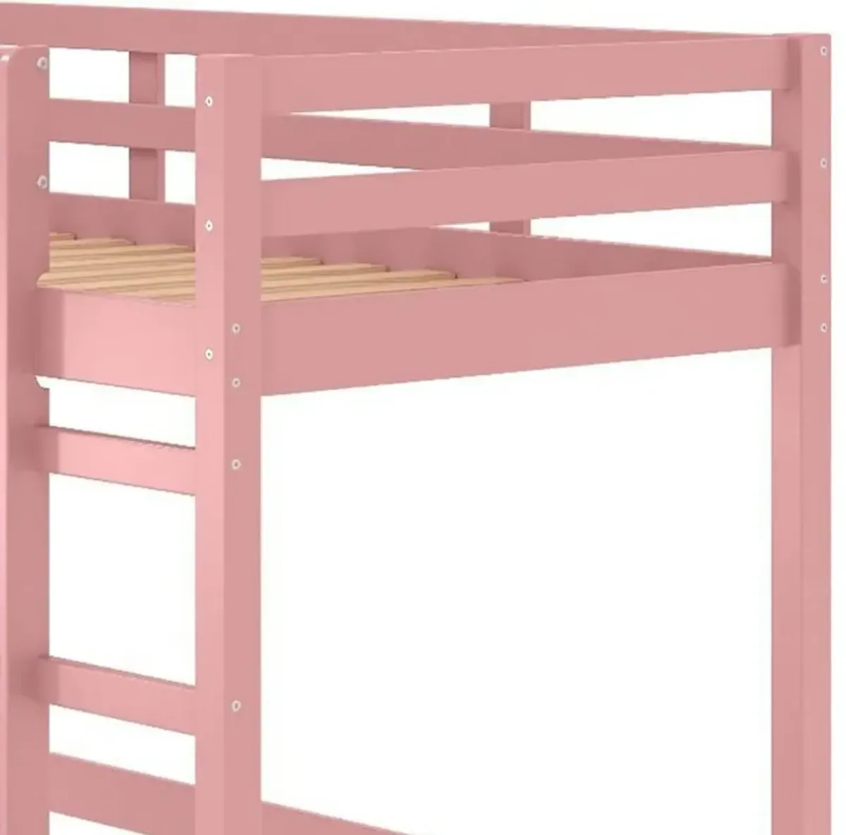 Twin Loft Bed with Wooden Frame and Attached Ladder, Pink-Benzara