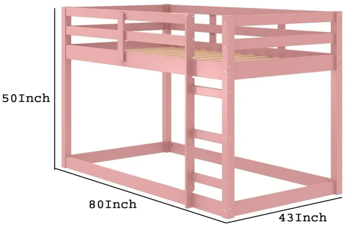 Twin Loft Bed with Wooden Frame and Attached Ladder, Pink-Benzara