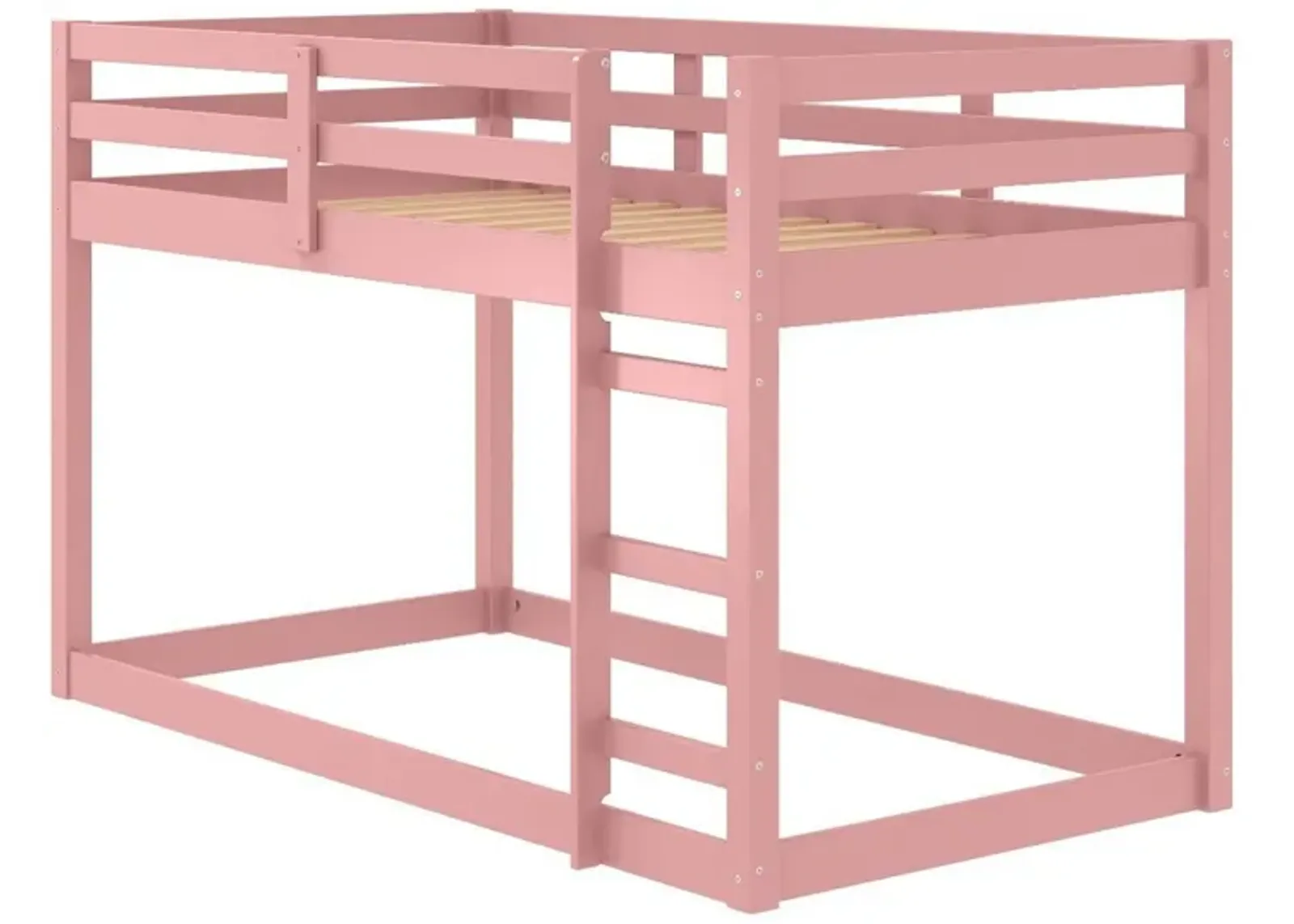 Twin Loft Bed with Wooden Frame and Attached Ladder, Pink-Benzara