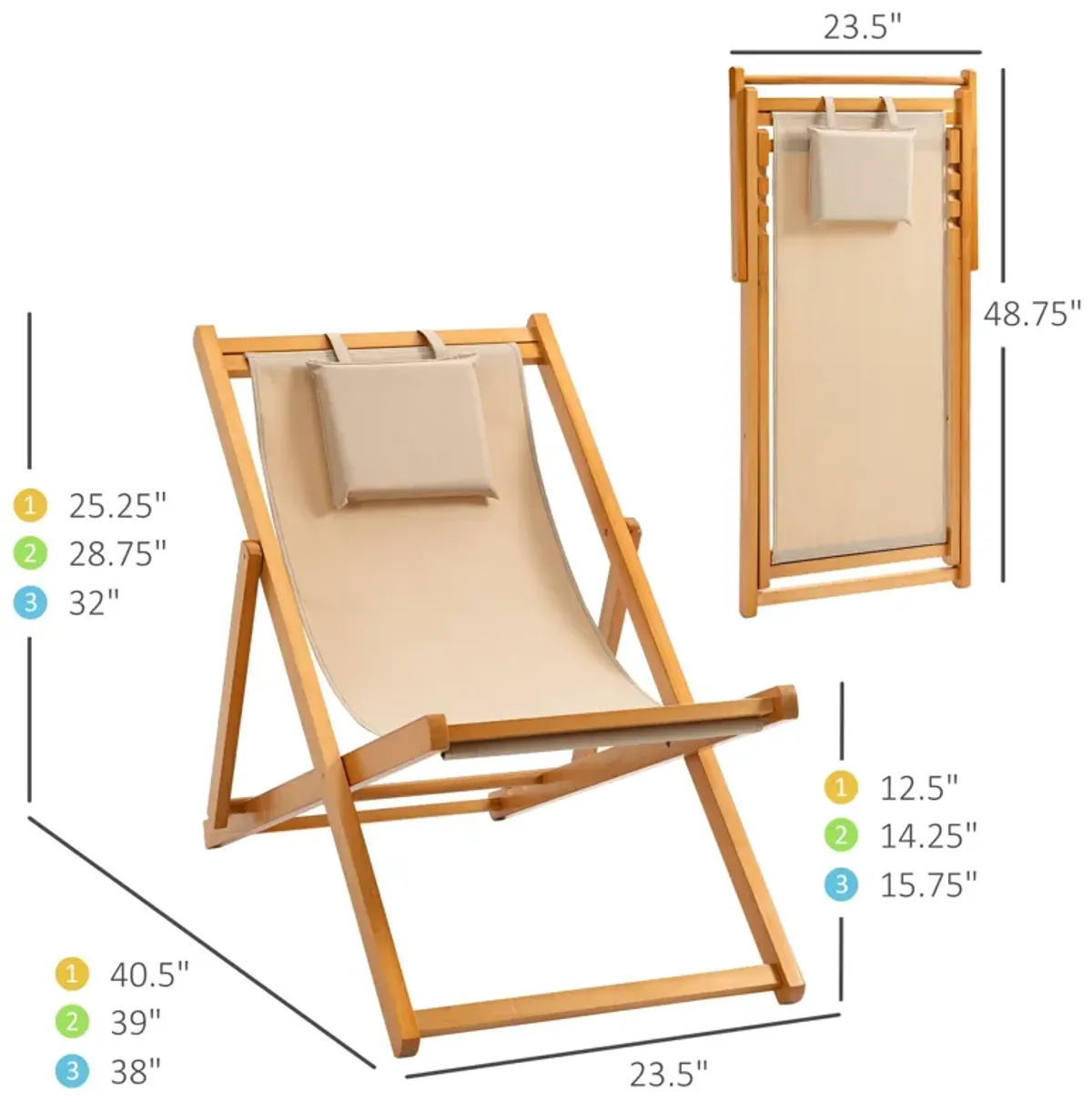 Beige Outdoor Recliner: Folding Patio Chaise Lounge for Beach