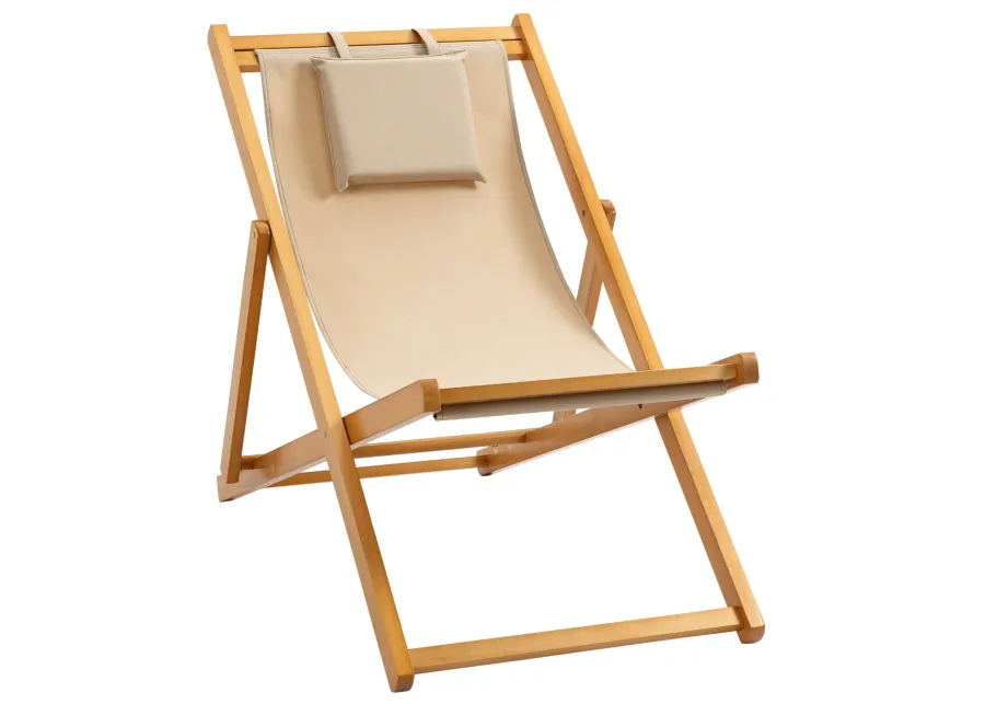 Beige Outdoor Recliner: Folding Patio Chaise Lounge for Beach