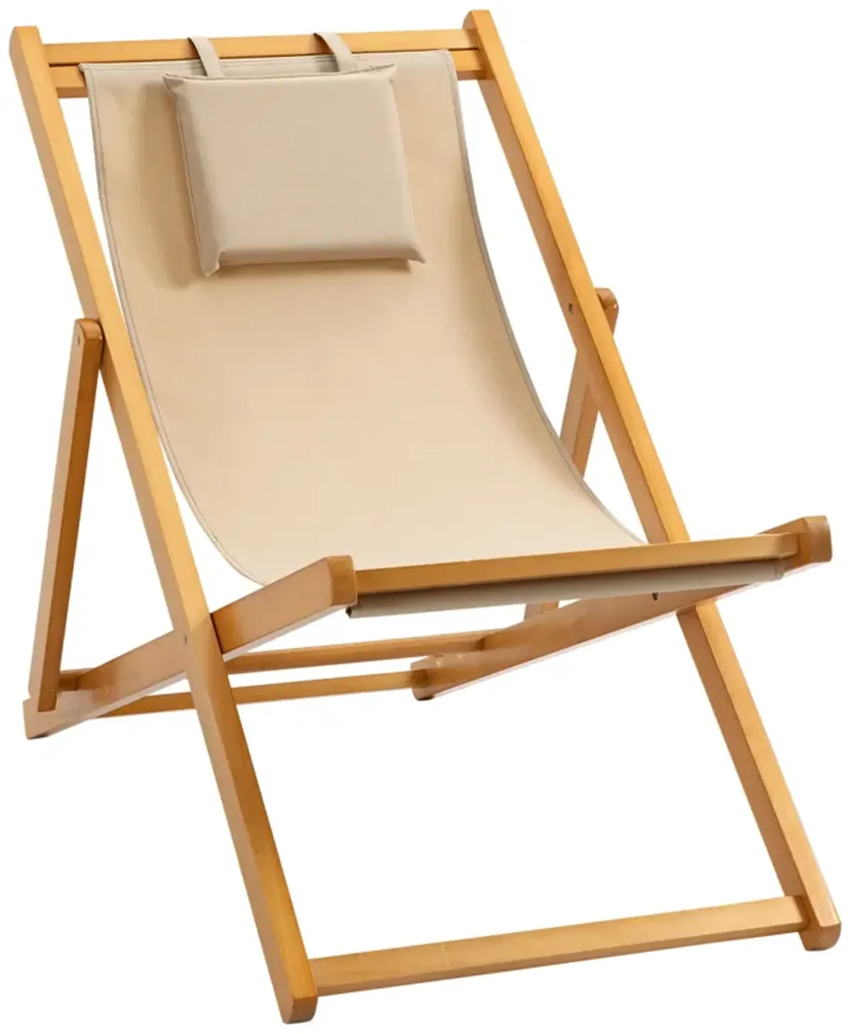 Beige Outdoor Recliner: Folding Patio Chaise Lounge for Beach