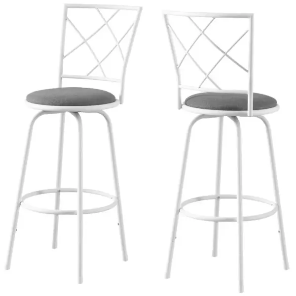 Bar Stool, Set Of 2, Swivel, Bar Height, White