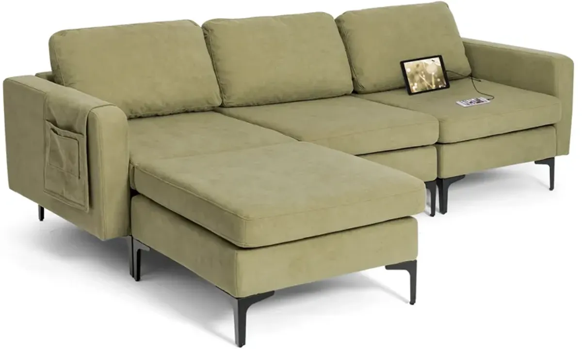 Costway Modular L-shaped 3 Seat Sectional Sofa w/ Reversible Chaise & 2 USB Ports