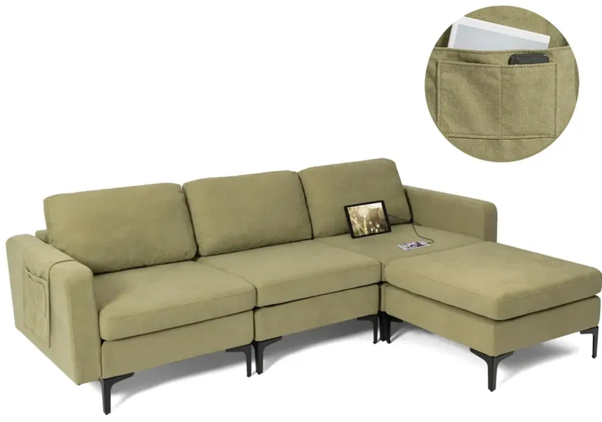 Costway Modular L-shaped 3 Seat Sectional Sofa w/ Reversible Chaise & 2 USB Ports