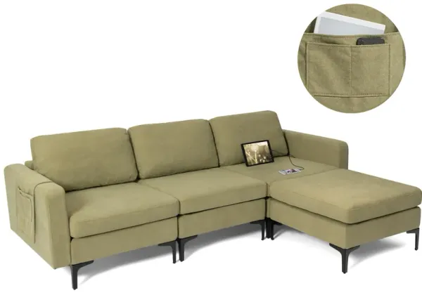 Costway Modular L-shaped 3 Seat Sectional Sofa w/ Reversible Chaise & 2 USB Ports