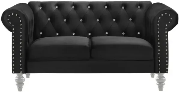 New Classic Furniture Furniture Emma Velvet Fabric Loveseat with Rolled Arms in Black