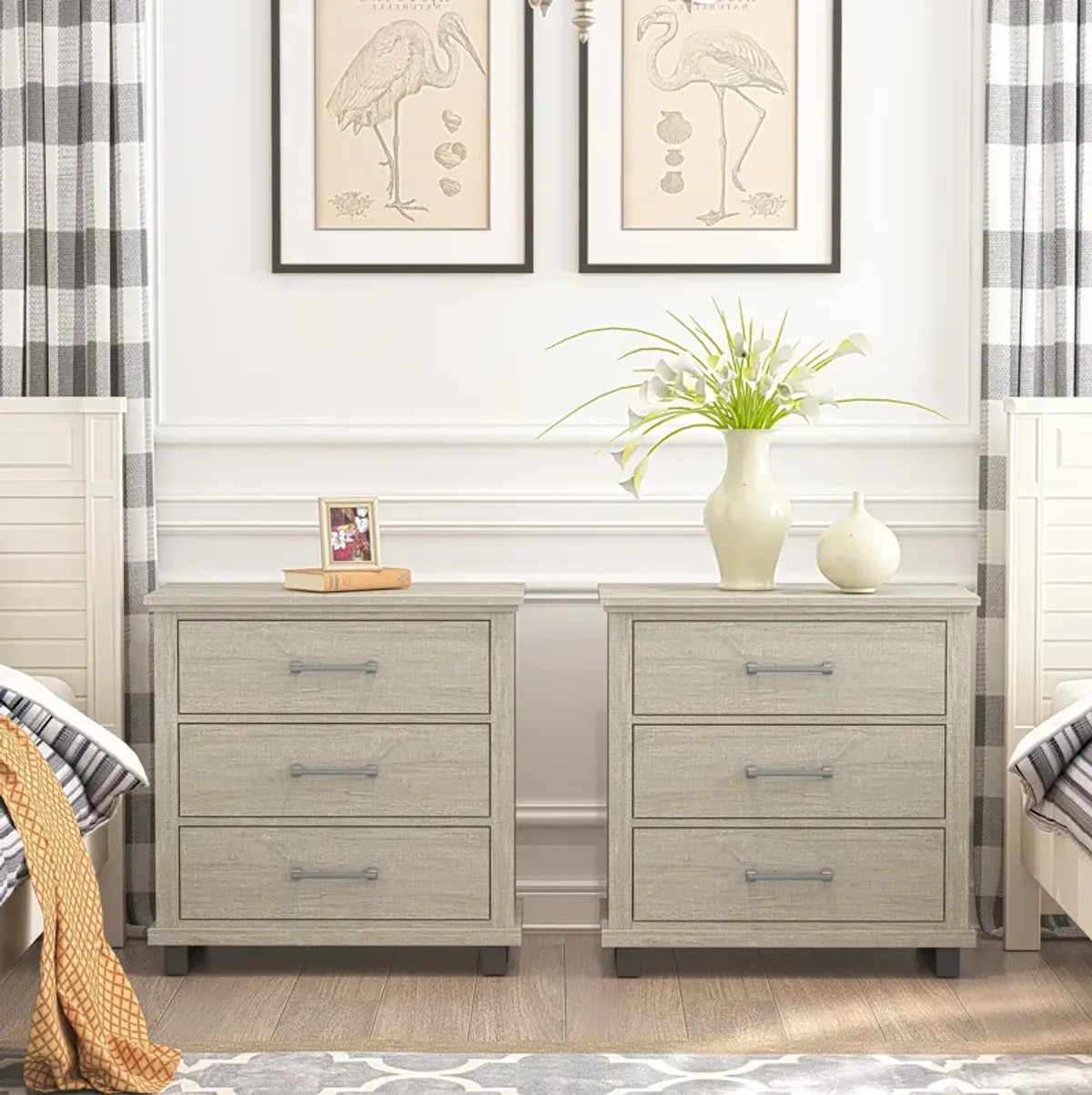 FESTIVO 32" Wide Nightstand with 3 Drawers - Set of 2