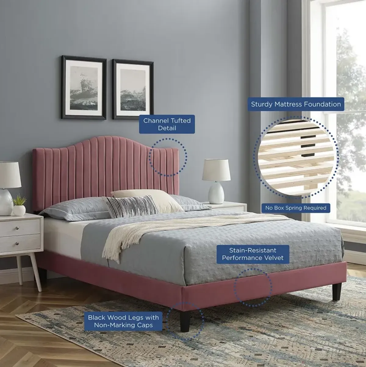 Modway - Juniper Channel Tufted Performance Velvet Twin Platform Bed