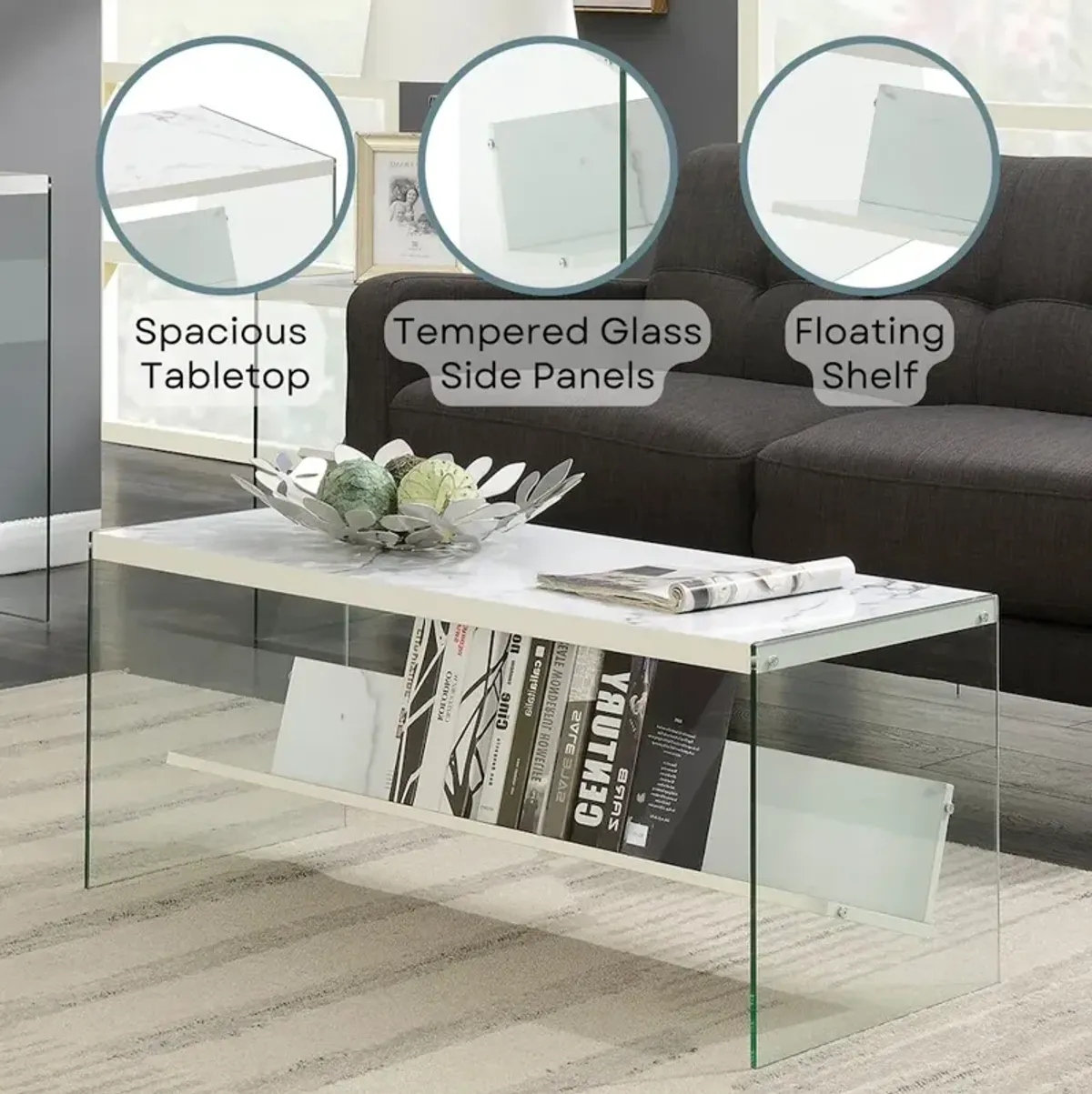 Convience Concept, Inc. SoHo Glass Coffee Table with Shelf