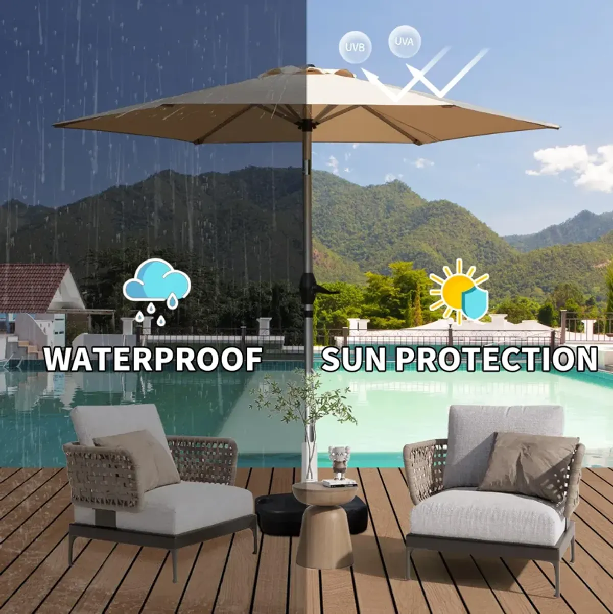 MONDAWE 7.5FT Patio Umbrella, Outdoor Table Umbrella with Push Button Tilt and Crank, UV Protection Waterproof Market Sun Umbrella with 8 Sturdy Ribs for Garden, Deck, Backyard, Pool