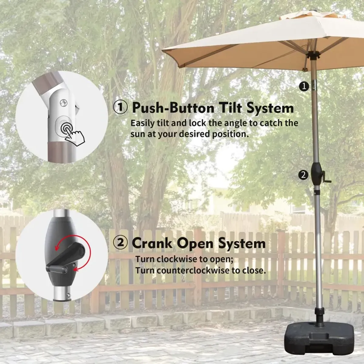 MONDAWE 7.5FT Patio Umbrella, Outdoor Table Umbrella with Push Button Tilt and Crank, UV Protection Waterproof Market Sun Umbrella with 8 Sturdy Ribs for Garden, Deck, Backyard, Pool