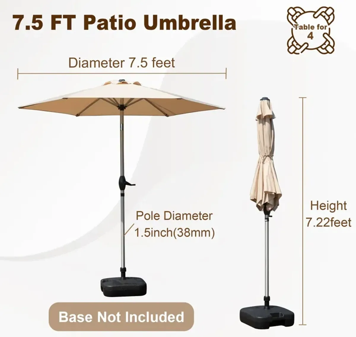 MONDAWE 7.5FT Patio Umbrella, Outdoor Table Umbrella with Push Button Tilt and Crank, UV Protection Waterproof Market Sun Umbrella with 8 Sturdy Ribs for Garden, Deck, Backyard, Pool