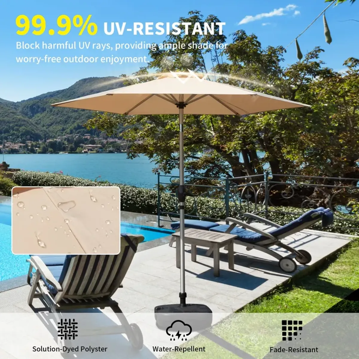 MONDAWE 7.5FT Patio Umbrella, Outdoor Table Umbrella with Push Button Tilt and Crank, UV Protection Waterproof Market Sun Umbrella with 8 Sturdy Ribs for Garden, Deck, Backyard, Pool