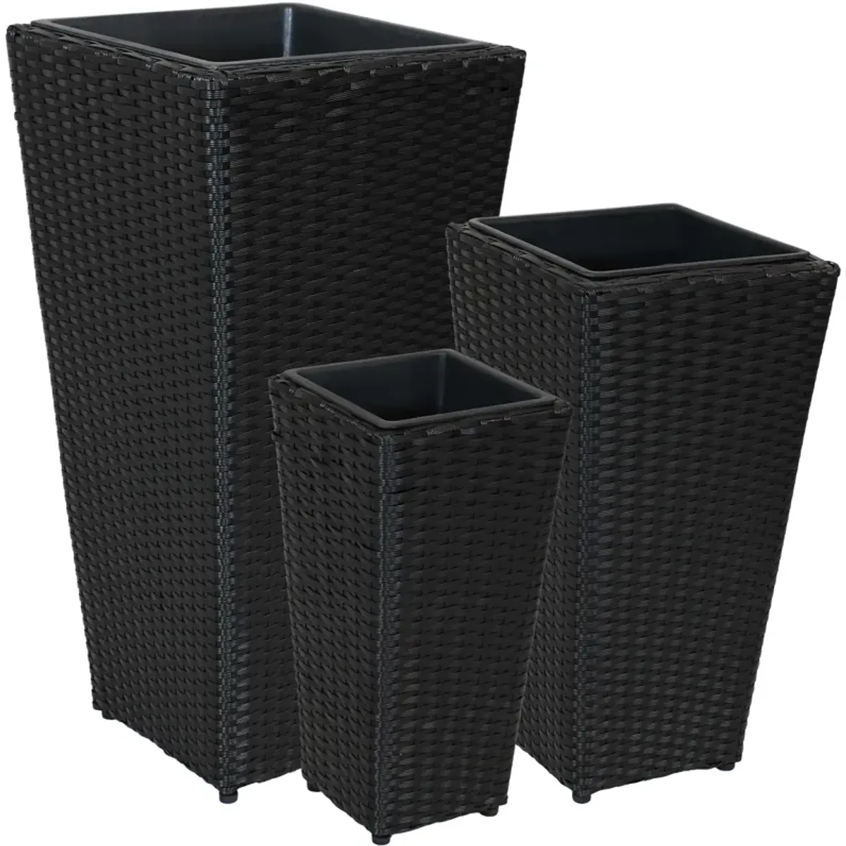 Sunnydaze Polyrattan Tall Square Planter - 9 in, 11.5 in, 15 in - Set of 3