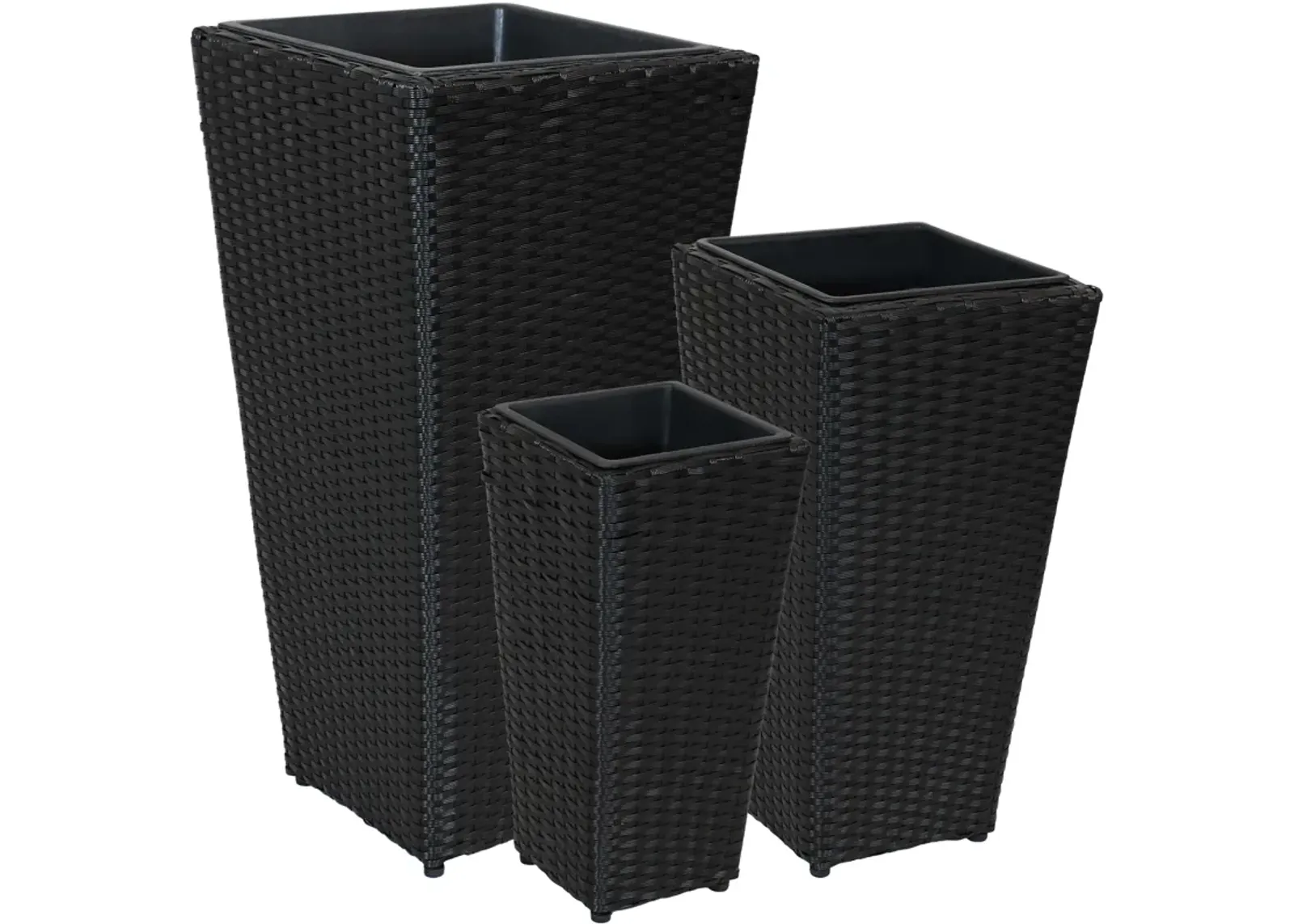 Sunnydaze Polyrattan Tall Square Planter - 9 in, 11.5 in, 15 in - Set of 3