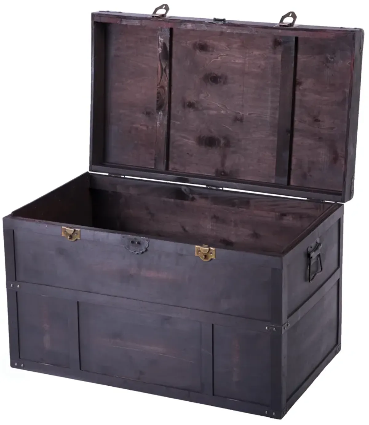 Antique Style Large Dark Wooden Storage Trunk with Lockable Latch