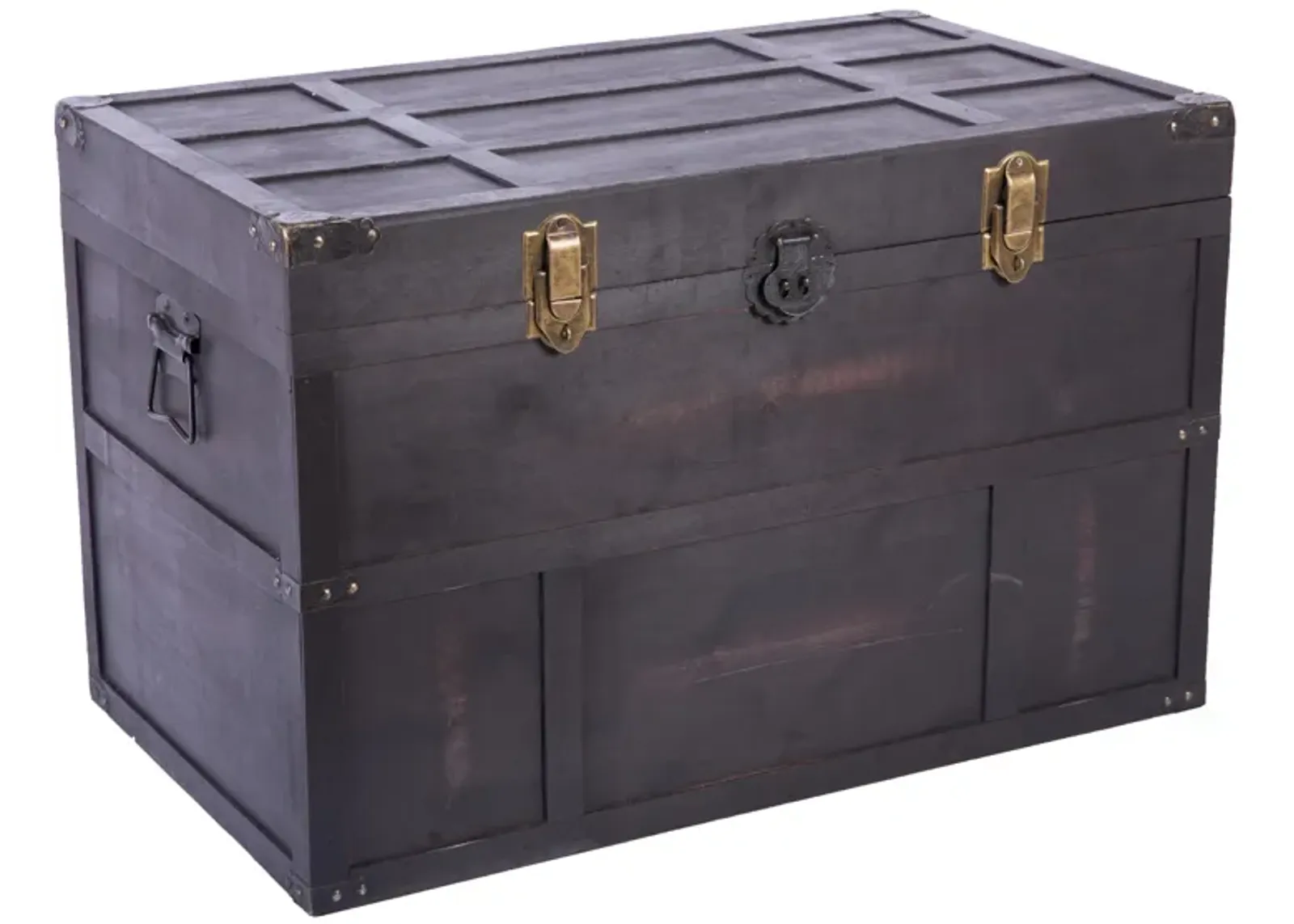 Antique Style Large Dark Wooden Storage Trunk with Lockable Latch