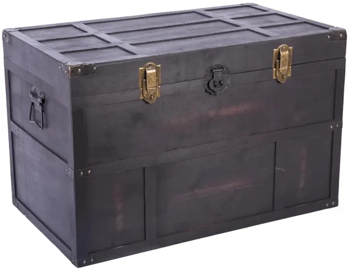 Antique Style Large Dark Wooden Storage Trunk with Lockable Latch