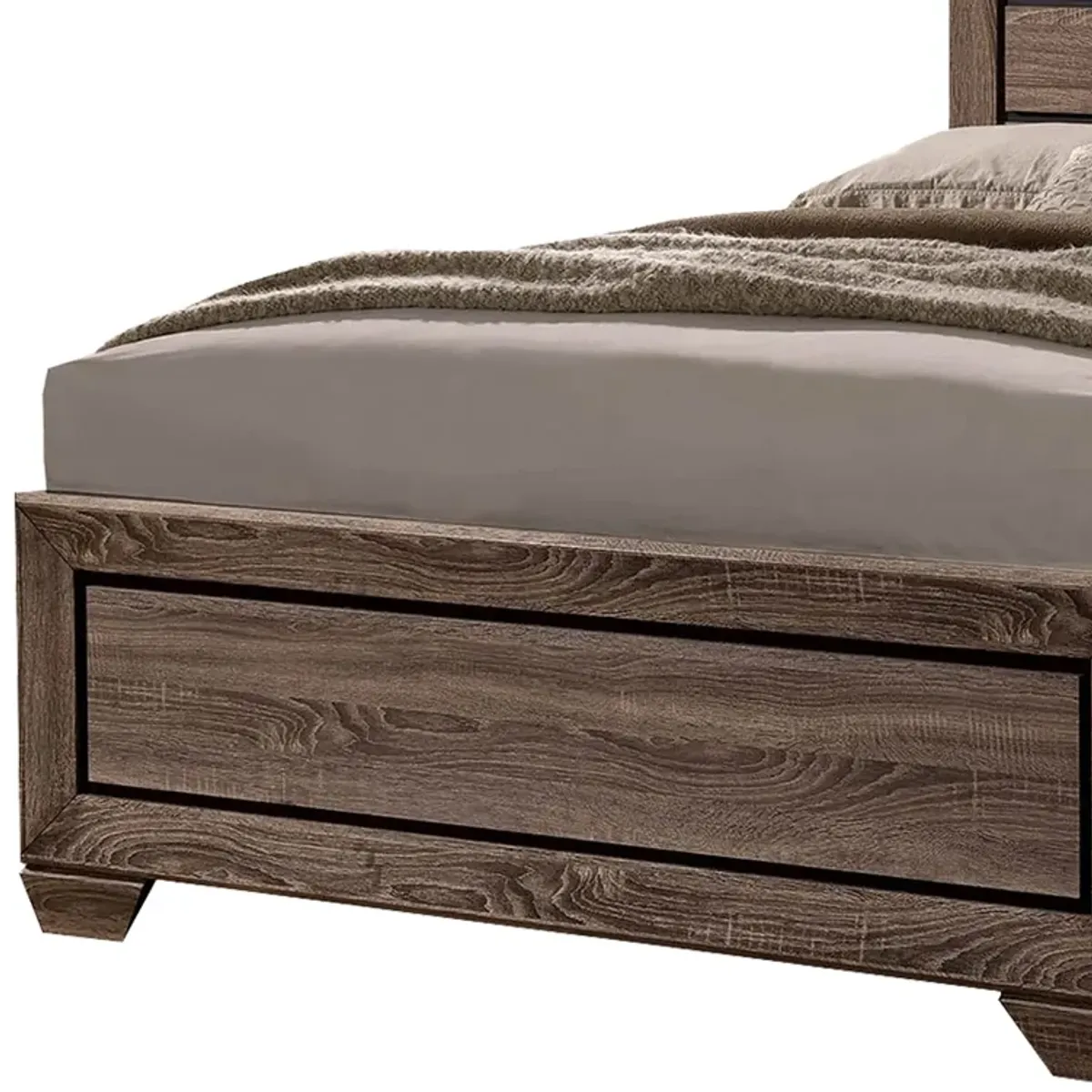 Wooden Queen Size Bed with 4 Spacious Side Rail Drawers, Brown-Benzara