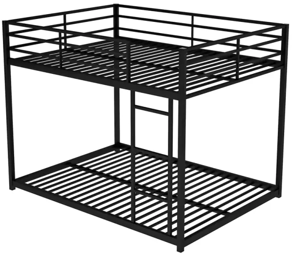 Whisen Full over Full Metal Low Bunk Bed with Ladder and Guardrail - Black