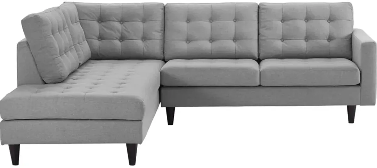 Empress Button Tufted Sectional Sofa Set - Left Bumper & Right Loveseat - Plush Cushions - Stain-Resistant Fabric - Light Gray